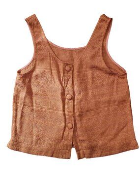 Boho Style Rust Textured Sleeveless Button-Up Womens Tank Top